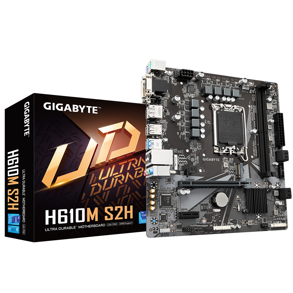 Материнская плата Gigabyte H610M S2H V2 Retail (Intel H610, S-1700, mATX, 2xDDR5-5600, 4xSATA, 1xM.2, 1xPCIEx16, 1xPCEx1, 1Gb LAN, D-SUB/HDMI/2xDP)