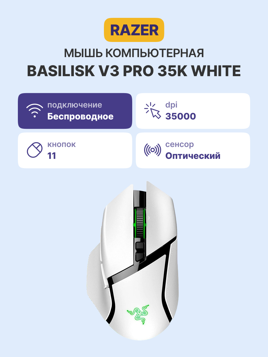 Игровая мышь Razer Basilisk V3 Pro 35K - White Razer Basilisk V3 Pro 35K - White gaming mouse RZ01-05240200-R3G1