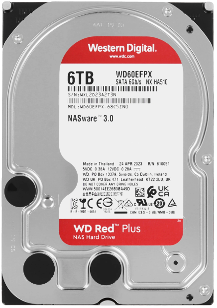 Жесткий диск 3.5" 6TB WD Red (WD60EFPX) (5640об/м, 256MB, SATA600, для использования в NAS (до 8 дисков), AF 4Kn) OEM